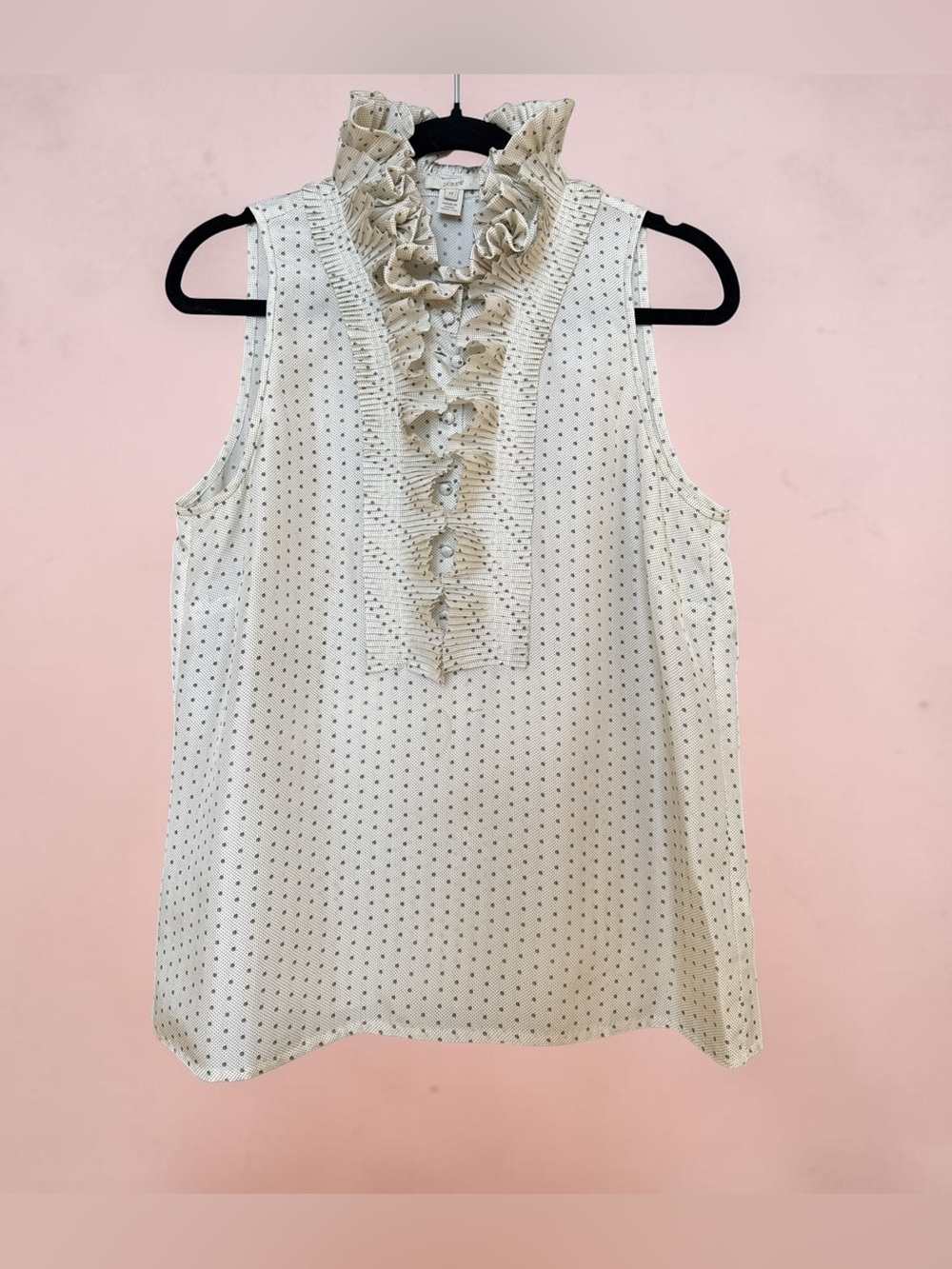 J. Crew Cream Eyelet Ruffle-Front Sleeveless Top - Picture 3 of 5